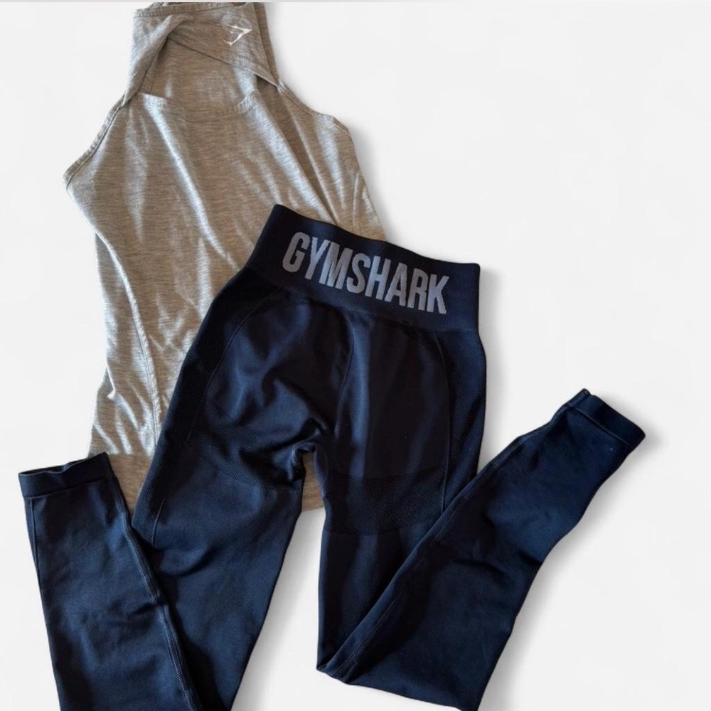 Gymshark Heather Gray Tank and Black Leggings
